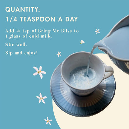 Tea being poured into a cup with text about quantity and usage on a blue background