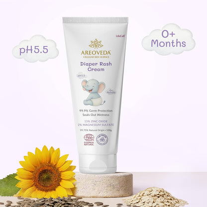 AreoVeda Diaper Rash Cream (100 gm), Suitable for newborns & babies, 15% Zinc Oxide, Prevents & Soothes Rashes from Day 1, Relieves Itchiness & Discomfort