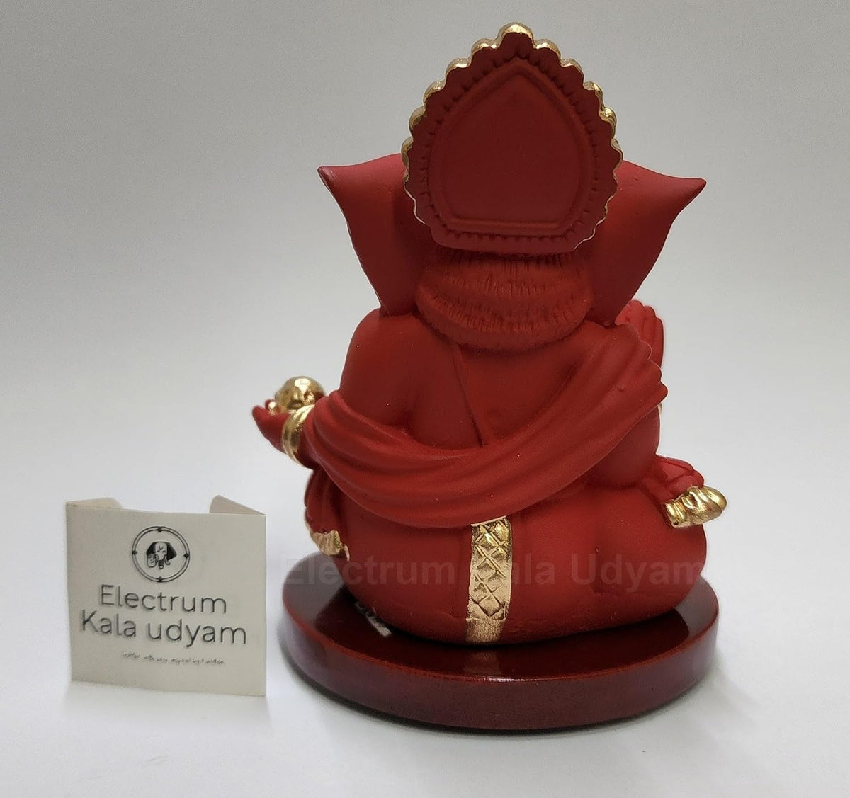 Handcrafted Poly Resin Ganesha Statue with Base - Perfect for Car Dashboard, Office Desk, Shelves, and Home Decor - Ideal Housewarming Gift! (GaddiRedwithbase)