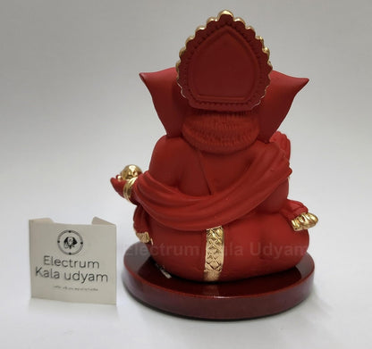 Handcrafted Poly Resin Ganesha Statue with Base - Perfect for Car Dashboard, Office Desk, Shelves, and Home Decor - Ideal Housewarming Gift! (GaddiRedwithbase)