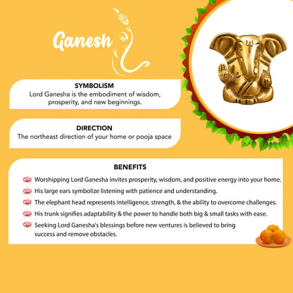 100% Pure Brass Ganesha Idol (Size: 4 cm) | Pital Ganesh Murti for Pooja Room, Home Decor, Office Desk and Car Dashboard | Vinayagar Statue for Diwali Puja