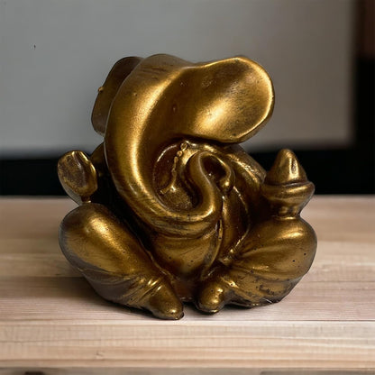 Lord Ganesha Idol for Car Dashboard | Composite Marble Ganesh | Available in White, Golden & Black | Small Sitting Ganpati Murti