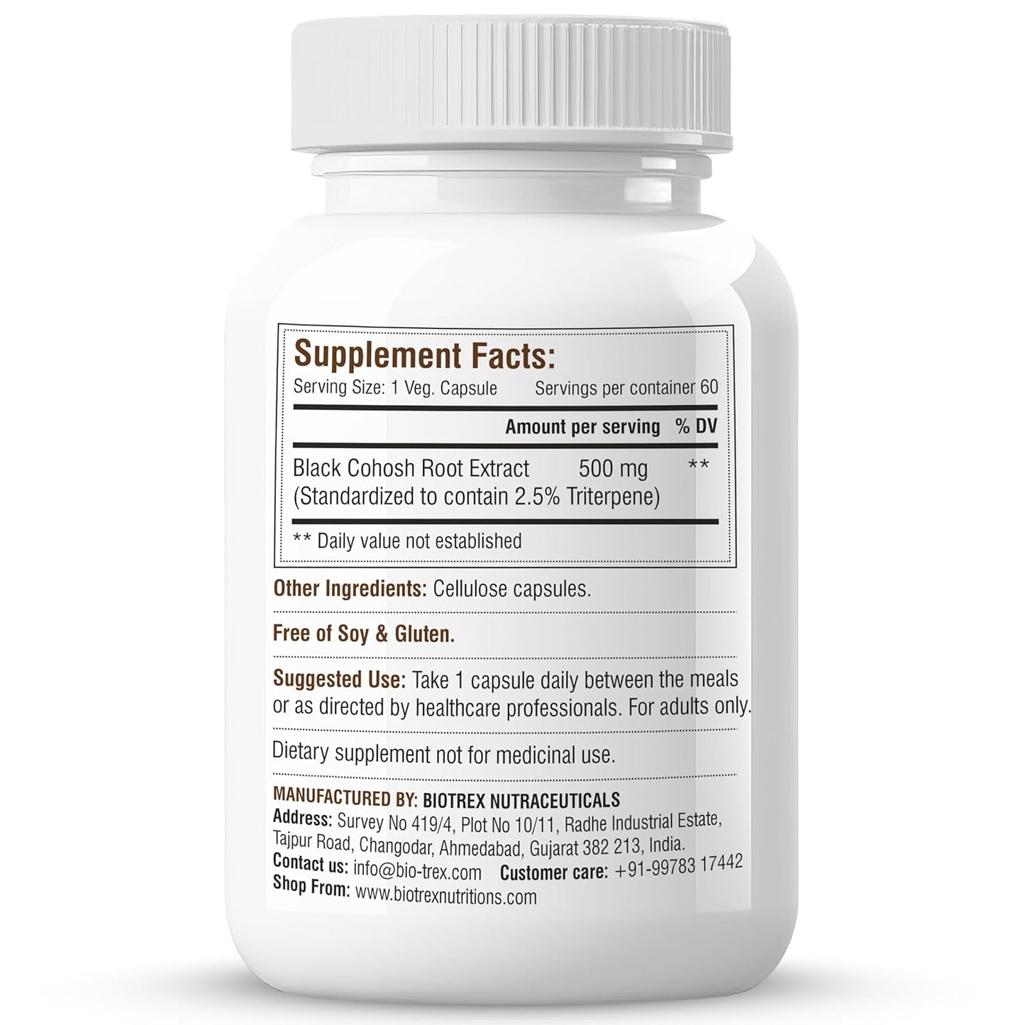 Biotrex Nutraceuticals Black Cohosh (10:1) 500mg | Supports Mood Balance & Hot Flashes | Overall Wellbeing & Bone Health | Non-GMO & Gluten Free | 60 Veg Capsule