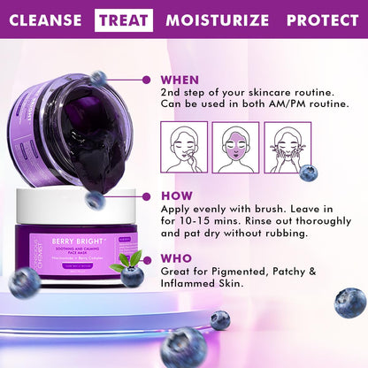 Skincare product with instructions on a purple and pink gradient background