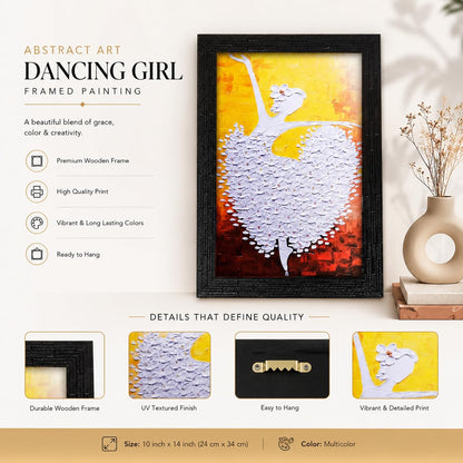 Abstract Art Wooden Dancing Girl Framed Painting | Ready to Hang- (Wooden Frame, Multicolor, 10inch x 14 inch)
