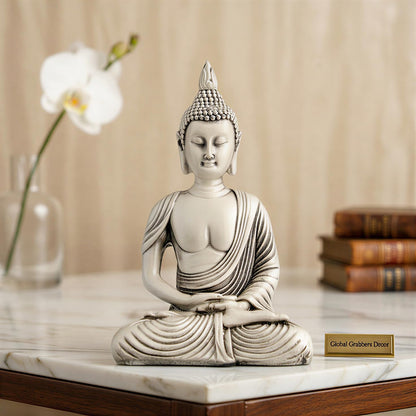 New Sitting Meditating Buddha Statue showpiece Idol Home Decor Items for Living Room and Gifts (Antique White)