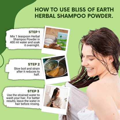 BLISS OF EARTH Powder Shampoo for Hair with Amla, Reetha, Shikakai, Bhringraj & Jatamansi | Ayurvedic Herbal Cleanser for Hair Wash, Growth & Care | Sulfate-Free, 100g Shampoo Powder