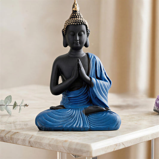 New Namaste Praying Buddha Statue showpiece Idol Home Decor Items for Living Room and Gifts (Blue Black)