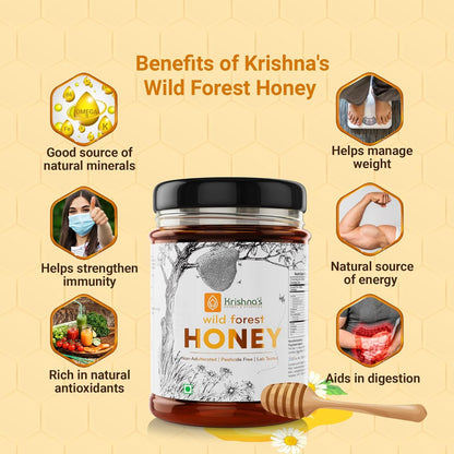 Krishna's 100% Pure Wild Forest Honey - No Additives Or Preservatives - 200 g | Made with Classic Ayurvedic method | Highly Nutritious | Rich in Antioxidants