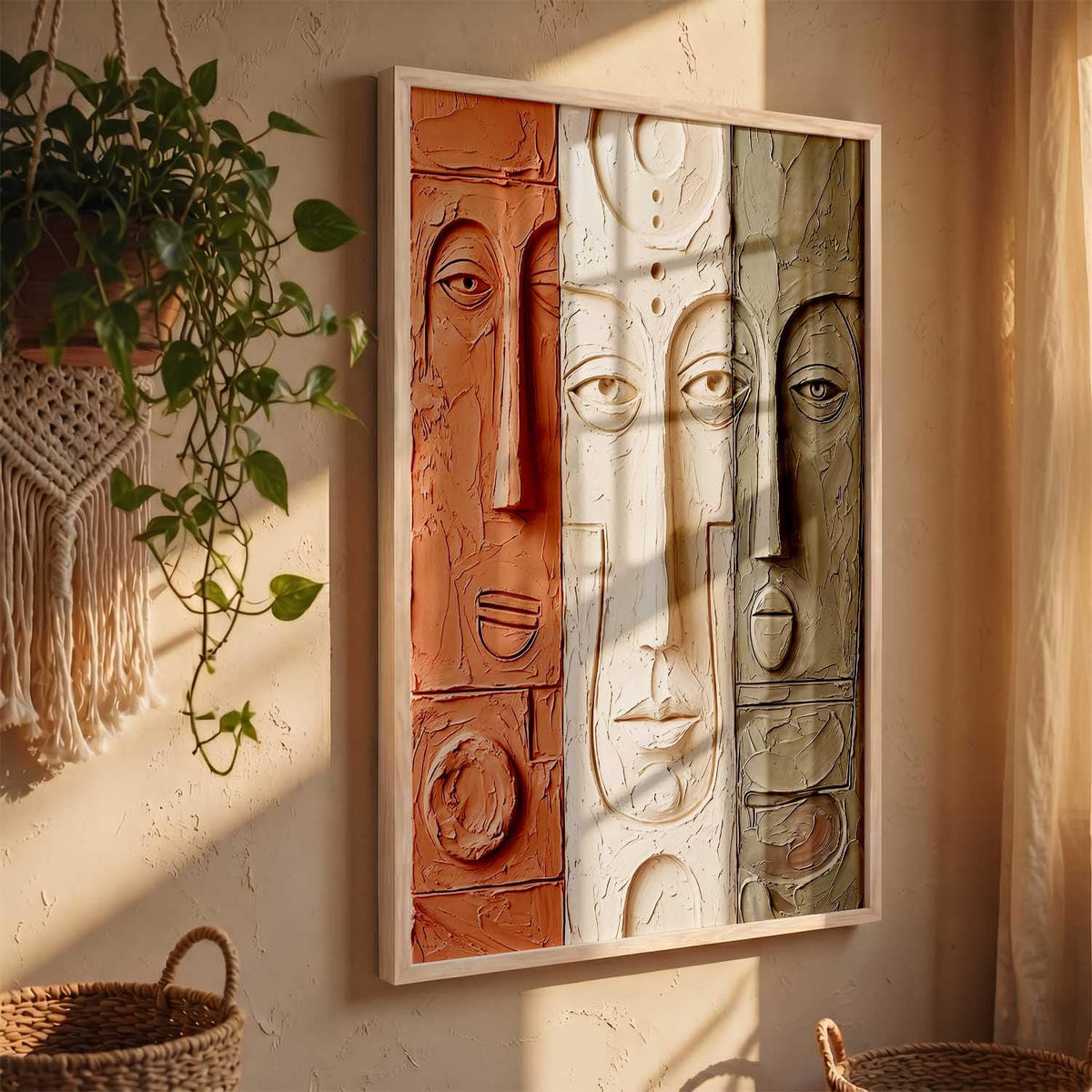 Relief Face Wall Art - Modern Abstract Portrait Sculpture,| Aesthetic Paintings With Frame For Living Room Bed Room Hotel Wall Decor Digital Reprint (19x25 inch)