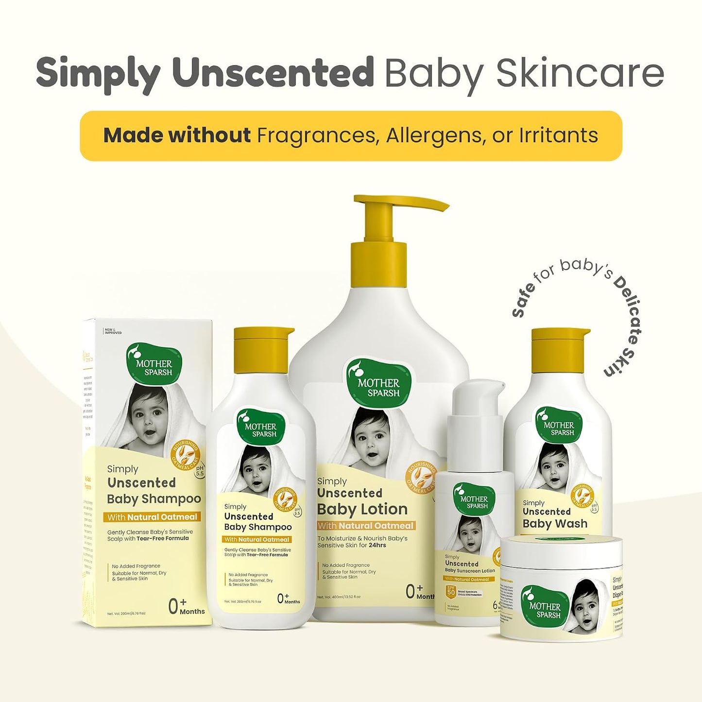 Mother Sparsh Simply Unscented Sunscreen for Baby & Kids with Natural Oatmeal -50g, with SPF 50 & UVA/UVB Protection | Fragrance-Free for Sensitive Skin
