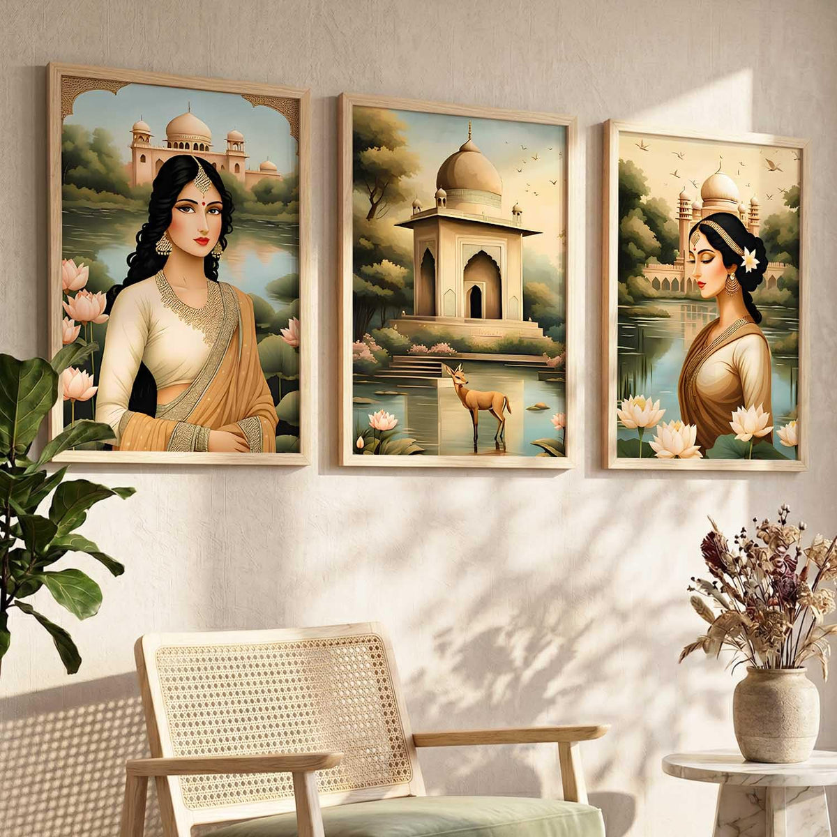 Indian Traditional Madhubani Wall Art Poster With Frame Art Home Decor Wall Painting For Living Room Office Bedroom | engineered wood Set of 3 (13X17 inch)
