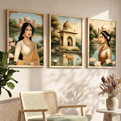 Indian Traditional Madhubani Wall Art Poster With Frame Art Home Decor Wall Painting For Living Room Office Bedroom | engineered wood Set of 3 (13X17 inch)
