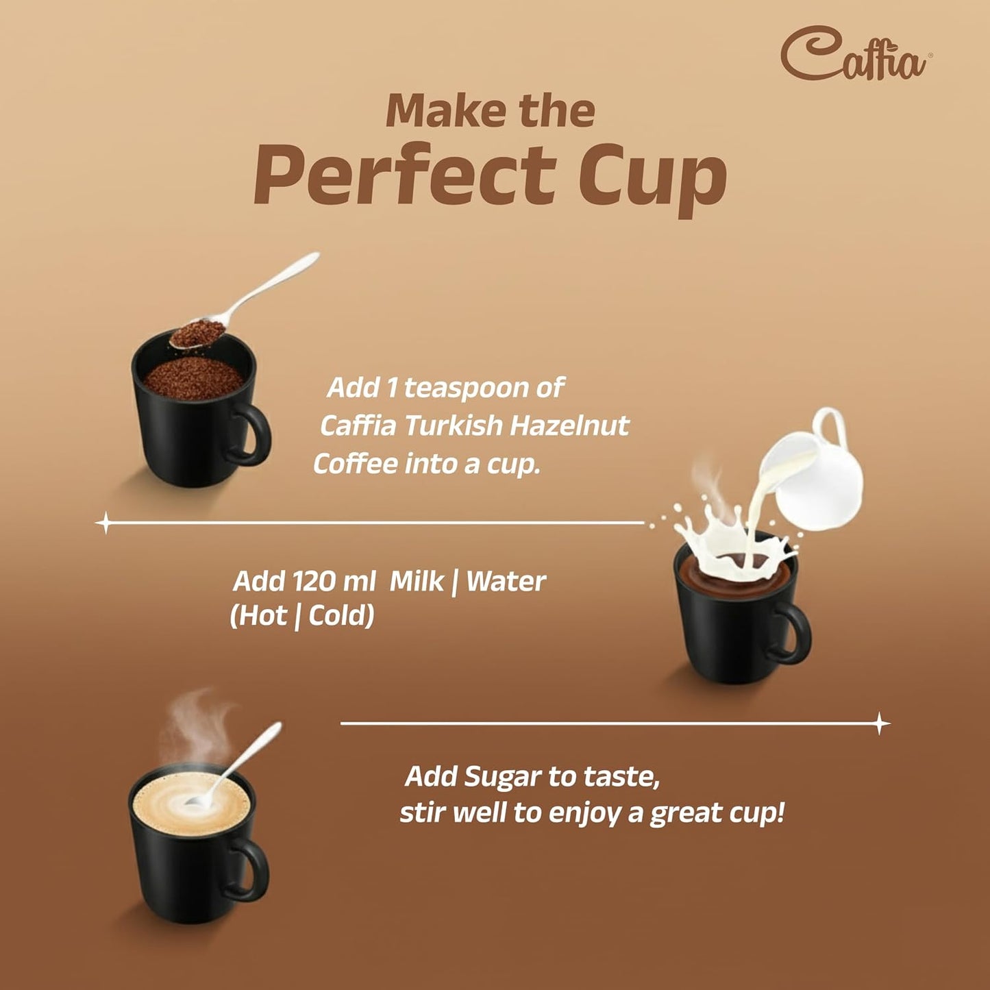 CAFFIA Turkish Hazelnut Premium Instant Coffee | 100% Arabica | Freeze Dried Coffee Powder - 50g | Make Cafe Style Hot or Cold Coffee at Home | Smooth Medium Roast | Rich & Smooth Taste