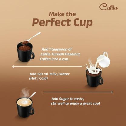 CAFFIA Turkish Hazelnut Premium Instant Coffee | 100% Arabica | Freeze Dried Coffee Powder - 50g | Make Cafe Style Hot or Cold Coffee at Home | Smooth Medium Roast | Rich & Smooth Taste