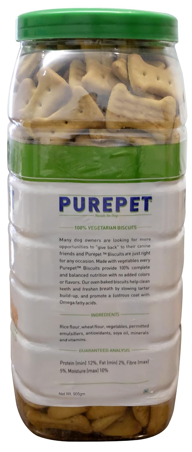 Purepet 100% Vegeterian Biscuit,Dog Vegetable Treats For All Life Stages- Jar, 905g