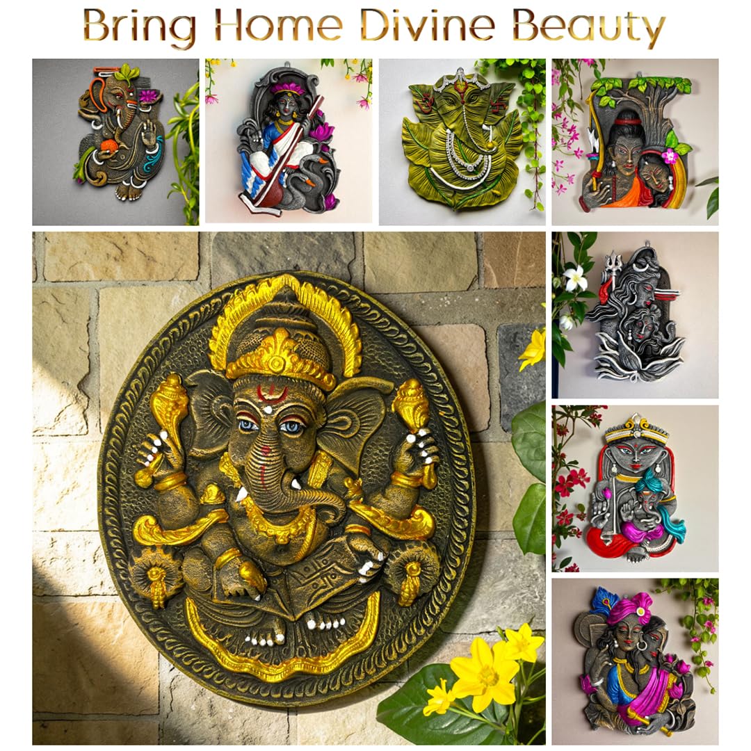Ganesh Ji with Book Terracotta Wall Hanging Idol Murti | Ganpati Bappa Ganesha Wall Hanging for Door Entrance, Main Gate, Mandir, Home & Office Decor | Spiritual Wall Art (24x21 CM)