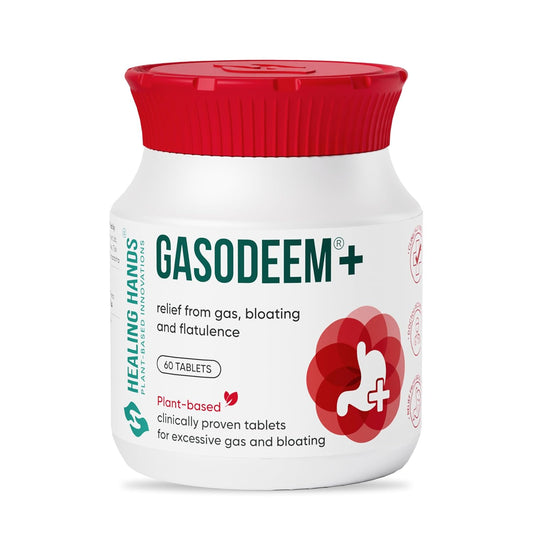 Healing Hands Gasodeem Plus for Gas, Bloating, Abdominal Pain, and Flatulence Relief Clinically Proven Plant Based Natural Solution 60 Tablets
