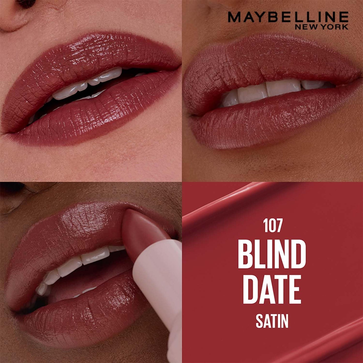 Maybelline New York Serum Lipstick (Satin) weightless hydration, One-swipe bold color, Mauve - 107 Blind Date, 4.2g