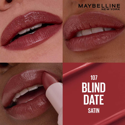 Maybelline New York Serum Lipstick (Satin) weightless hydration, One-swipe bold color, Mauve - 107 Blind Date, 4.2g