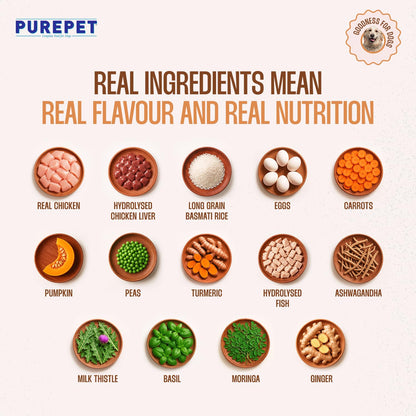 Purepet Fresh Dog Food 300g | Chicken & Pumpkin for Adults & Puppies | High Protein, 65% Real Chicken, 35% Fruits & Veggies | No Preservatives | Ready to Serve | All Breeds | Single Meal Pack