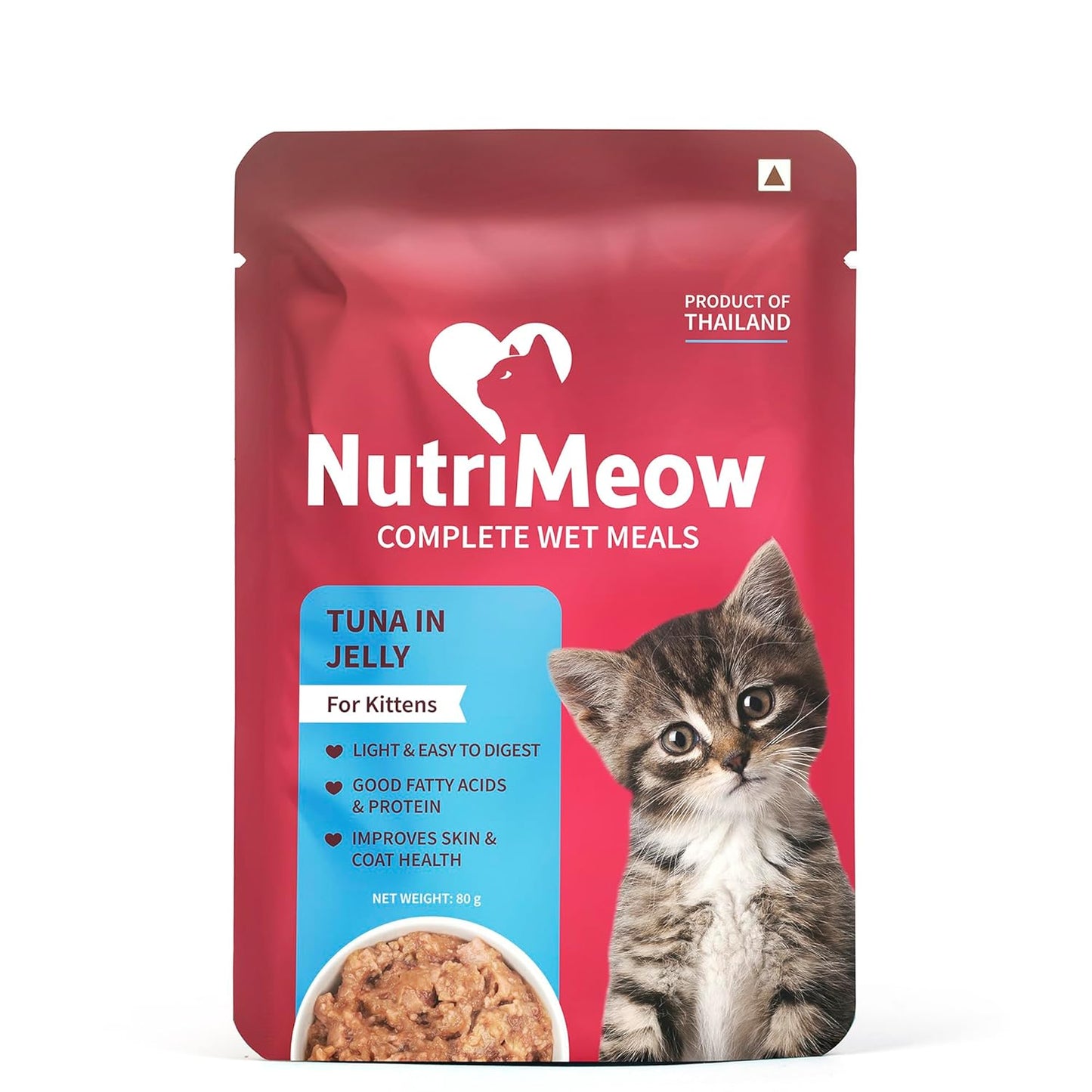 NutriMeow Tuna in Jelly Kitten Wet Food - 80gm | High Protein, Nutritious & Tasty Cat Pouch | Complete Balanced Food | Supports Growth & Development for All Kitten Breeds