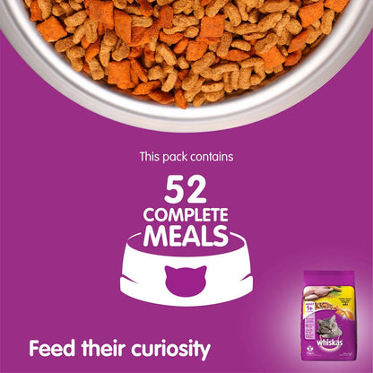 Whiskas Adult (+1 year) Dry Cat Food , Chicken Flavour, 1.2kg Pack