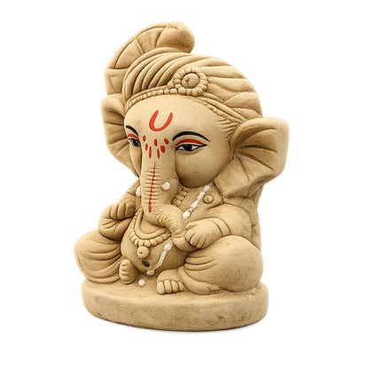 SHOPMEFAST Clay Ganesh Idol, 4 Inches Height, Water Soluble Ganpati Murti for Ganpati Visarjan (Small) (Natural Brown - Bal Ganesha)