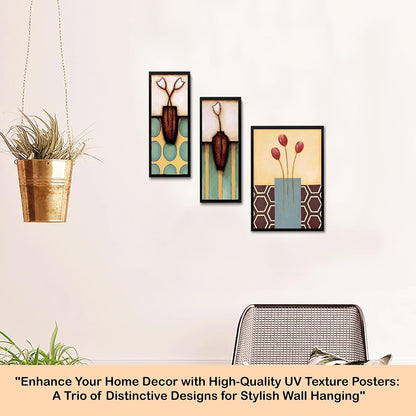Wall Painting Frames For decor, Pictures Frame For Living Room, Home Decoration, Bedroom, Set of 3, 1pc- 23 x 30 cm, 2pc- 12.5 x 30 cm (Design 10)