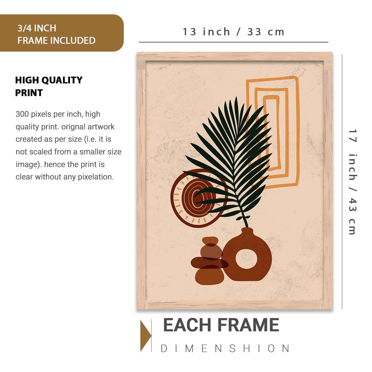 Decorative Modern Wall Art Home Decor Boho Painting poster With Frame For Living Room Bed Room Hotel Wall Decor Digital Reprint Set of 3 (13x17 inch)