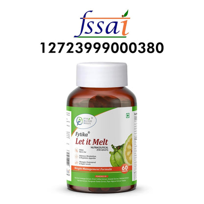 Bottle of Fytika 'Let it Melt' supplement with FSSAI logo and contact number on a white background