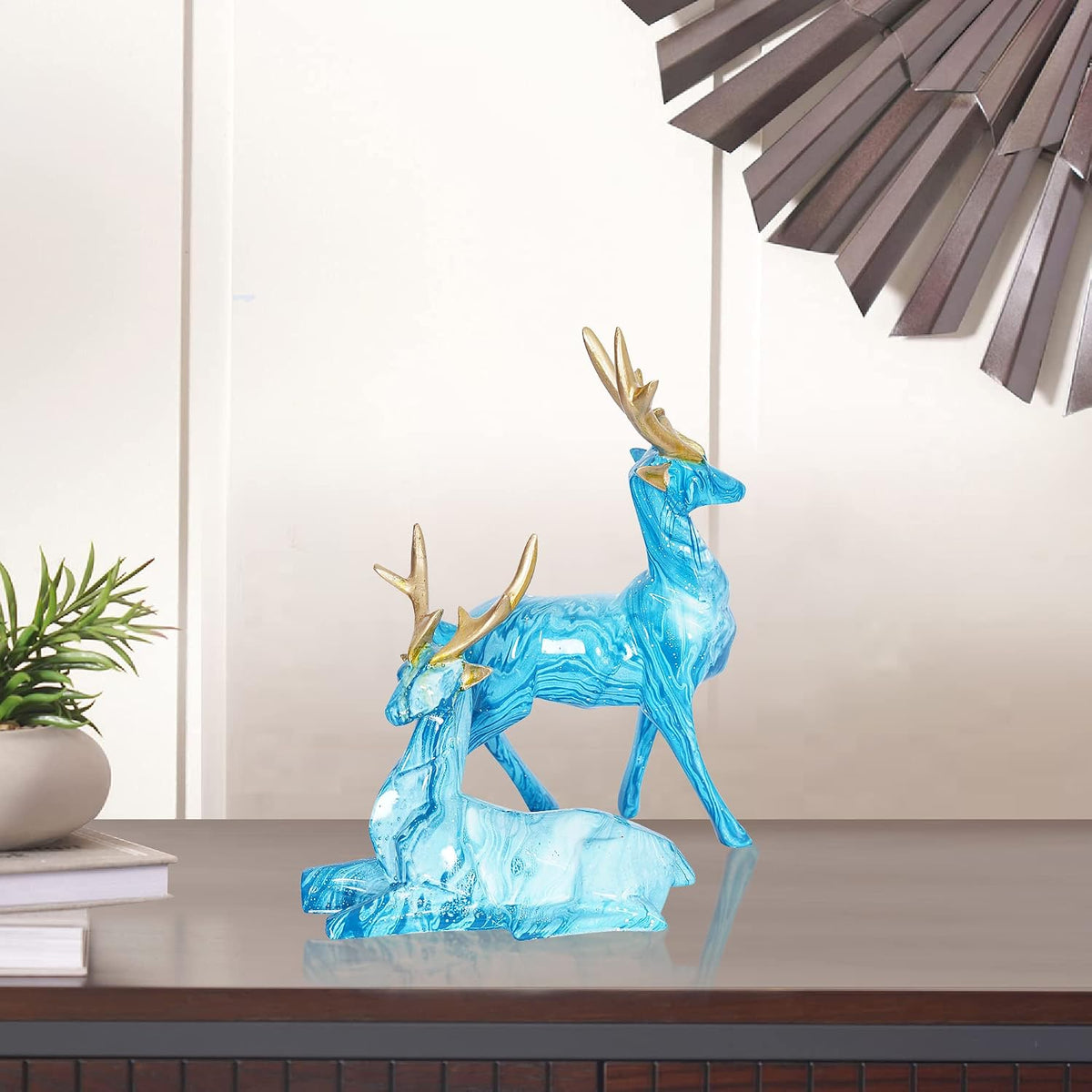 Deer Showpiece For Home Decor & Hiran Showpiece For Office Table Decorative Figurines (Set Of 2, Black) (Blue)