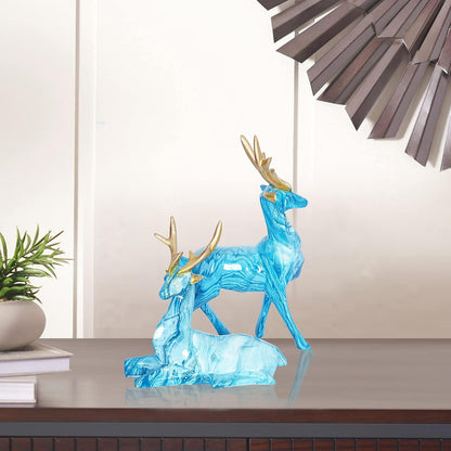 Deer Showpiece For Home Decor & Hiran Showpiece For Office Table Decorative Figurines (Set Of 2, Black) (Blue)