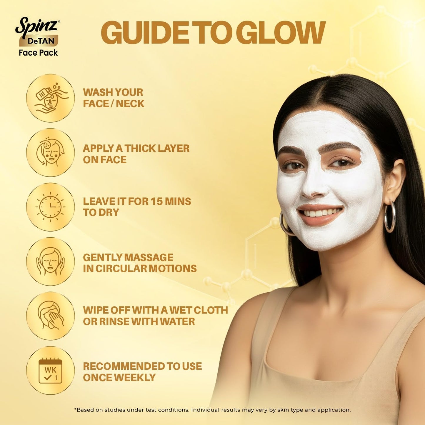 Spinz DeTan Face Pack with Besan, Honey & Kojic Acid | Tan Removal cream for Brightening & Glow | Salon-like Glow in 15 mins | 100gm