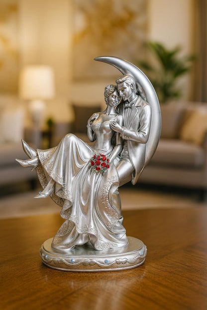 Romantic Loving Couple Showpiece for Valentines, Birthday, Wedding Gifts Decorative Showpiece - 20 cm (Polyresin, Silver)