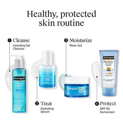 Neutrogena skincare products with step-by-step routine on a white background