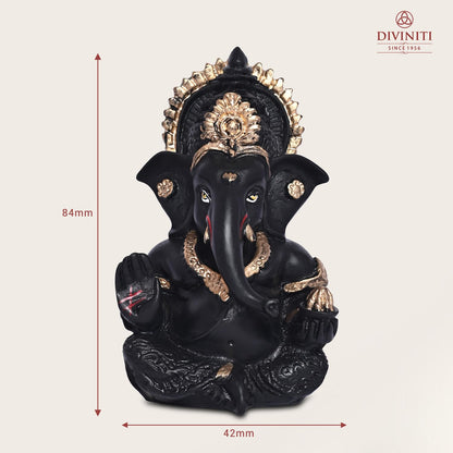 Gold Plated Ganesh Idol for Office Desk Puja Room God Ganesha Idol for Home Decor Ganpati for Gift Office Table Shelves Gifting Idols (8.89 x 5.08 cm) (Black), Religious
