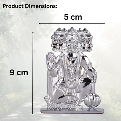 Shree Panchmukhi Hanuman Ji Idol for Car Dashboard – Silver Finish Bajrangbali Murti Divine Protection Symbol for Car & Temple (S973-SLVR)