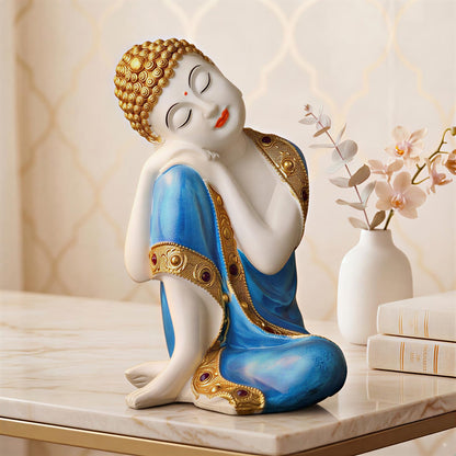 Buddha Idol Statue | Show Pieces for Home Decor Living Room (Blue White Glossy)