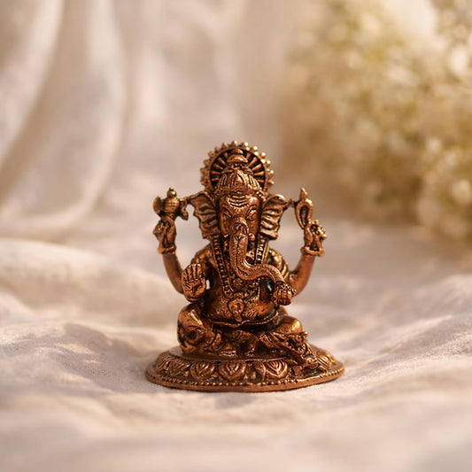 Pure Copper Ganeshji (Ganesha) Murti | Handcrafted Copper Idol for Pooja Room, Vastu Decor | Traditional & Auspicious Religious Hindu God Showpiece & Gift Item | 55gm (4.5x3.5 cm)