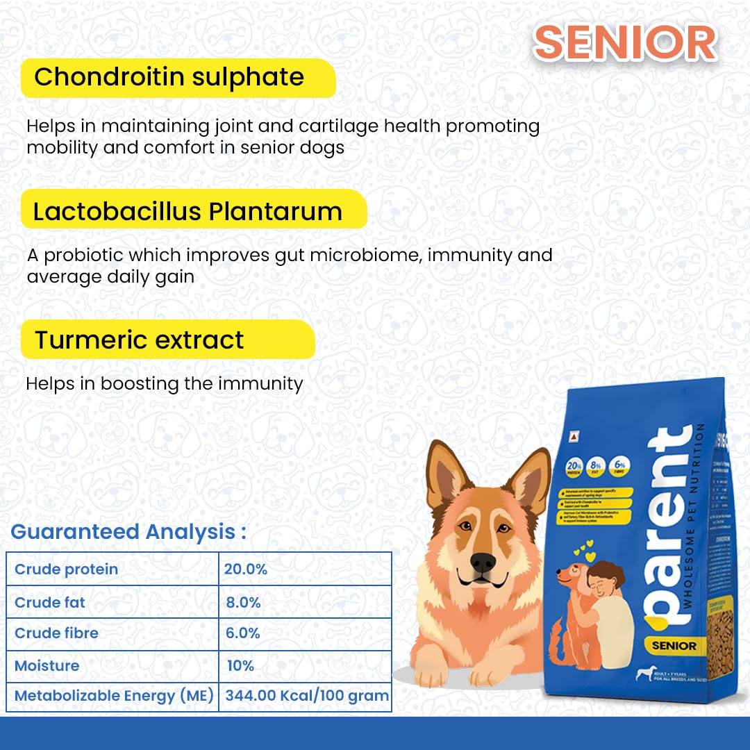 Parent Dry Dog Food for Senior 7+ Years Dogs Pet Food | Complete Nutrition for Aging Dogs Supports Joint Health, Immunity & Digestion | All Breeds & Sizes (1.2kg)