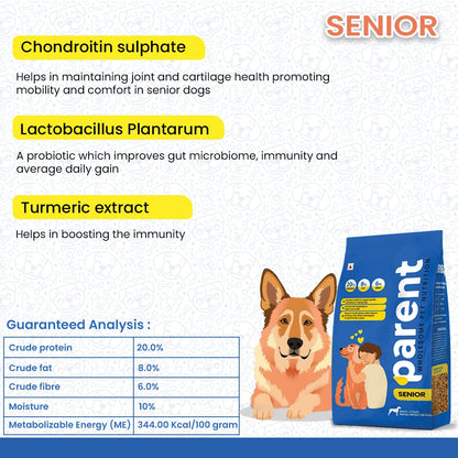 Parent Dry Dog Food for Senior 7+ Years Dogs Pet Food | Complete Nutrition for Aging Dogs Supports Joint Health, Immunity & Digestion | All Breeds & Sizes (1.2kg)