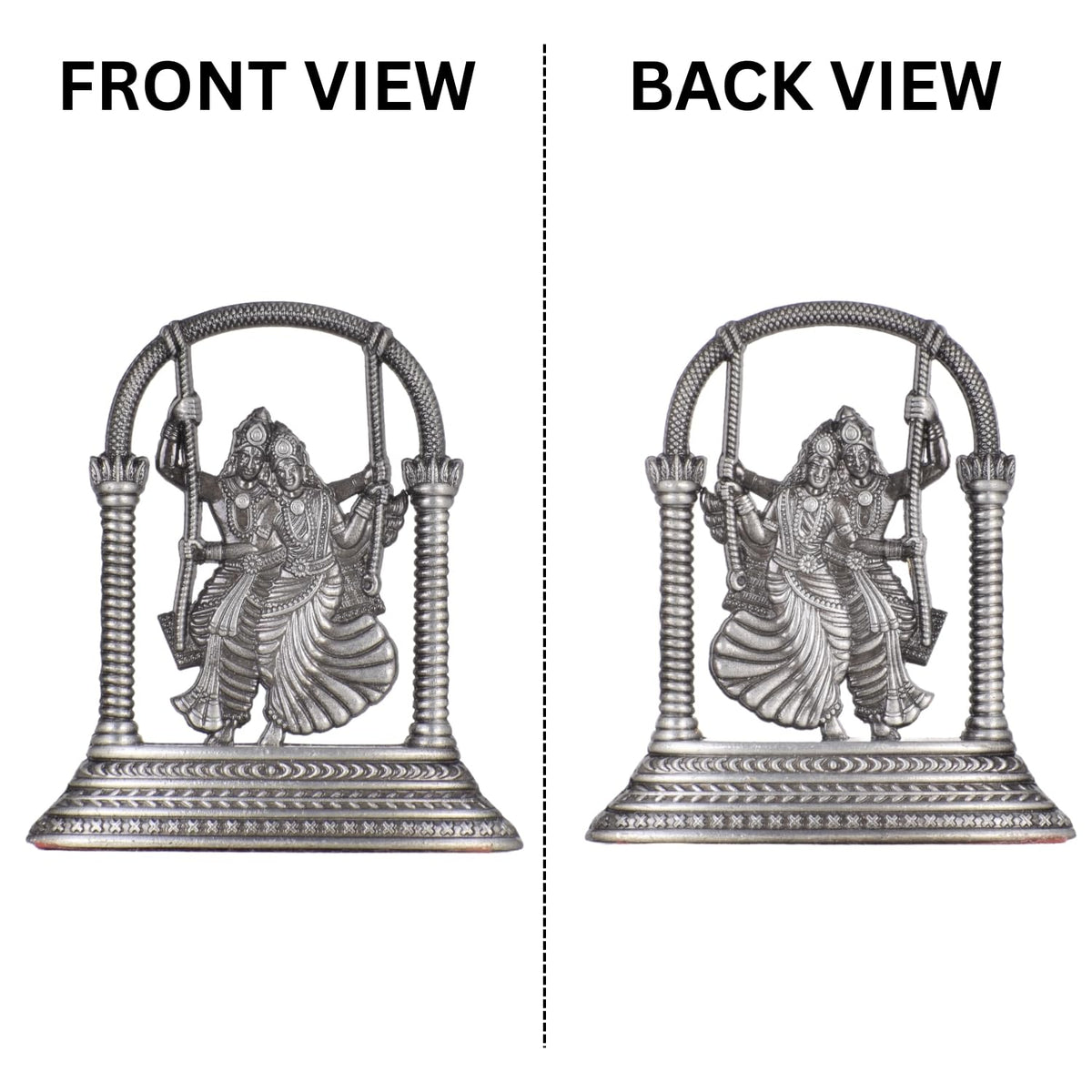 Radha Krishna Jhula Idol for Car Dashboard – Silver Finish Hindu God Statue Romantic Swing Murti for Car & Temple (S907-SLVR)