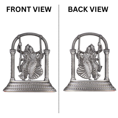 Radha Krishna Jhula Idol for Car Dashboard – Silver Finish Hindu God Statue Romantic Swing Murti for Car & Temple (S907-SLVR)