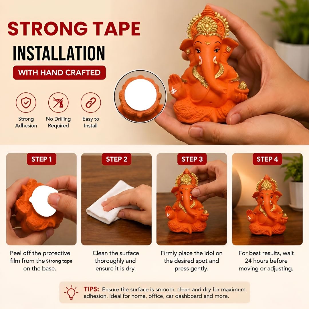 Premium Lord Ganesha Idol for Car Dashboard | 3.5 Inch Resin Ganpati Murti | Elegant Home & Office Decor Showpiece Orange SIA487