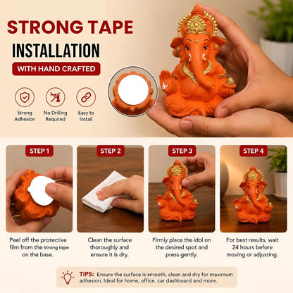 Premium Lord Ganesha Idol for Car Dashboard | 3.5 Inch Resin Ganpati Murti | Elegant Home & Office Decor Showpiece Orange SIA487