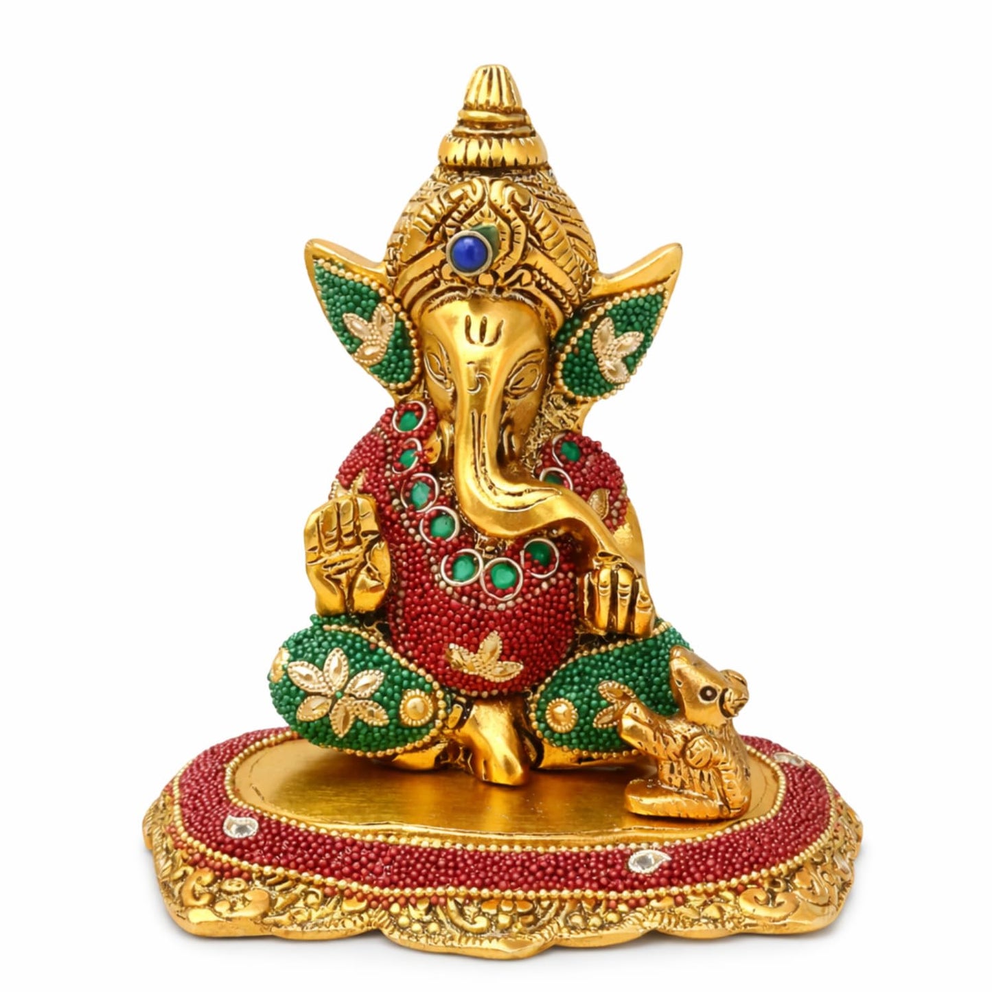 Kalakriti Metal Ganpati Idol with Mouse, 6 Inch Gold Finish Lord Ganesha Statue for Home Decor |Temple Office Hostel Desk, Hindu God Ganesh Vinayaka Decorative Showpiece for Living Room, Chua Ganesh