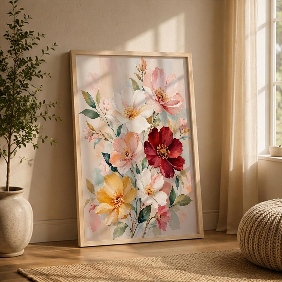 Floral Wall Art Home Decoration | Aesthetic Floral Paintings With Frame For Living Room Bed Room Hotel Wall Decor Digital Reprint Set of 1 (14X20)