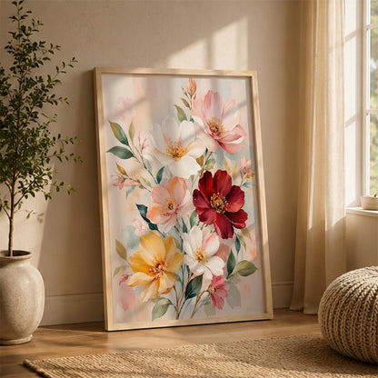 Floral Wall Art Home Decoration | Aesthetic Floral Paintings With Frame For Living Room Bed Room Hotel Wall Decor Digital Reprint Set of 1 (14X20)