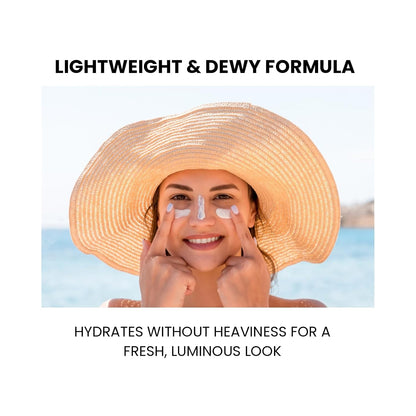 The True Therapy Dewy Sunscreen SPF 50+ PA++++ | Broad Spectrum Sunscreen with Niacinamide, Vitamin E | Dermatologically Tested | 50 g